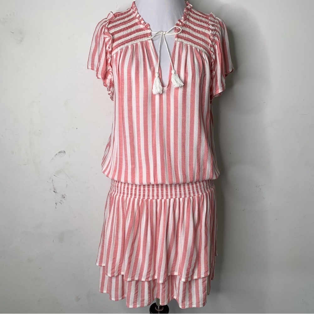PAIGE Women's Cristina Striped Smock Waist Mini Dress Red White Size Medium